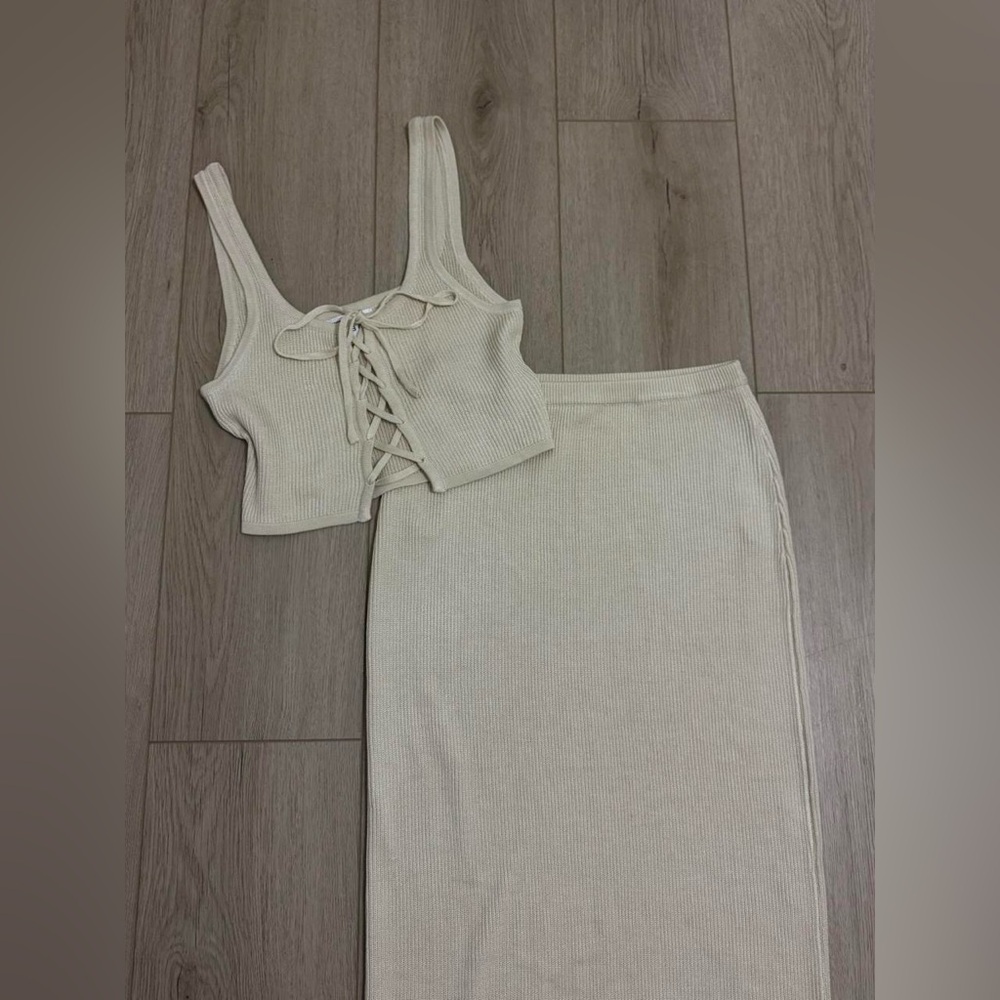 SABO Tan Knit Set With Tank and Maxi Skirt